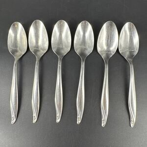 Wm A Rogers Oneida Surf Club Stainless Oval Teaspoons Lot of 6
